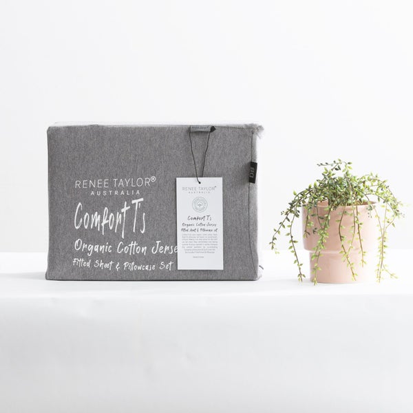 Renee Taylor Comfort Organic Fitted Sheet & Pillowcase - Long Single Charcoal Carousel 5