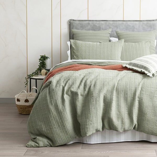Cloud Linen Celeste Seersucker Cotton Waffle Quilt Cover Set Queen Sage Carousel 1