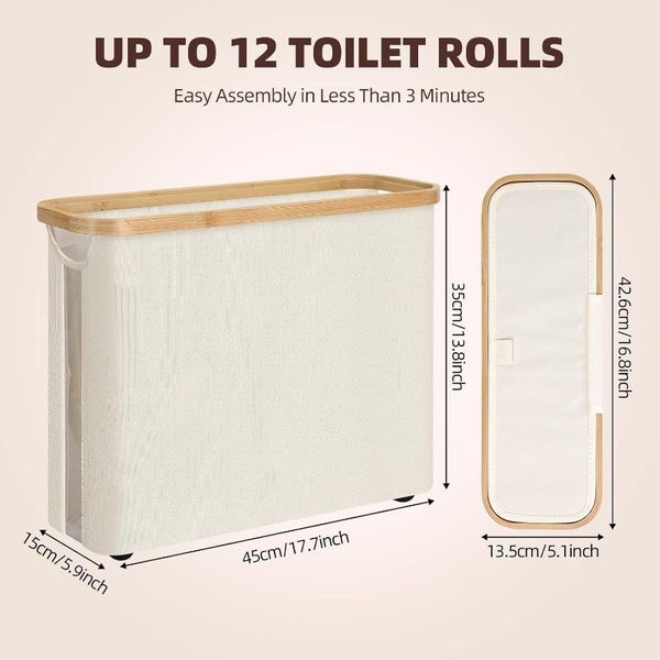 Carla Home Toilet Paper Storage Basket Holds Up 12 Rolls With Bamboo Lid And Han Carousel 2