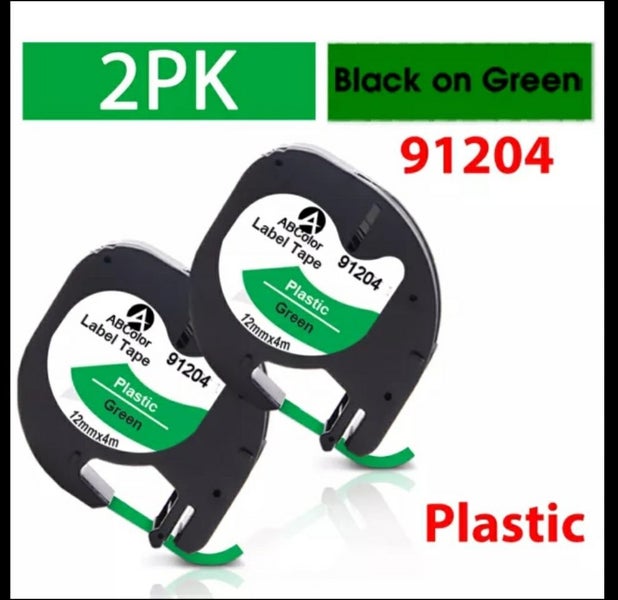 2Pk. Plastic, Black on Green Compatible Dymo LetraTag Carousel 1