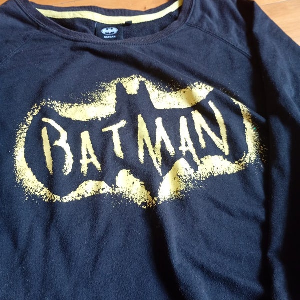 Batman Women’s Long Sleeve Top Size L Black Gold Logo Casual Tee