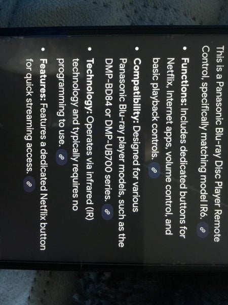 Panasonic blu-Ray disc player remote IR6 Carousel 2