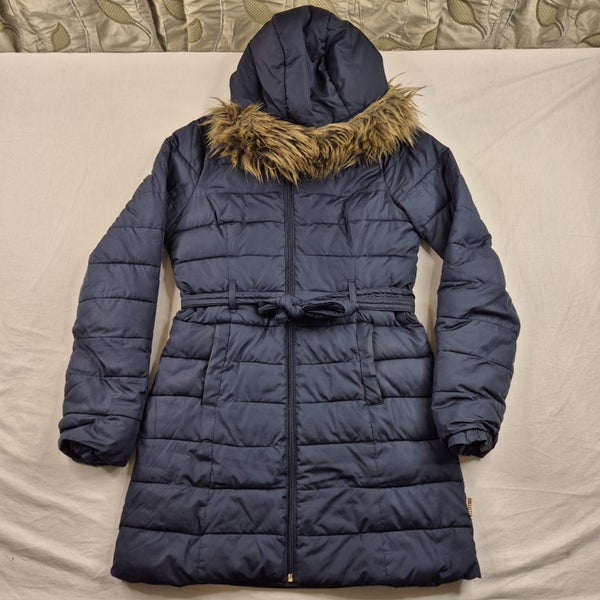 Hollister Scripps Pier Quilted Long Parka Puffer Coat Fur Hood Womens Size Small Carousel 1