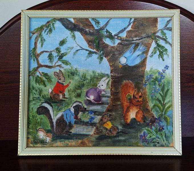 <<< WHIMSICAL ORIGINAL SIGNED " FAY LAUNE??? " OIL PAINTING >>> Carousel 2