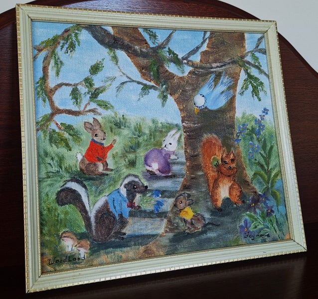 <<< WHIMSICAL ORIGINAL SIGNED " FAY LAUNE??? " OIL PAINTING >>> Carousel 1
