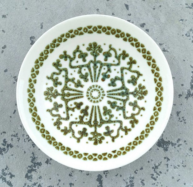 Crown Lynn Kelston Baroque Green Design Bowl D 664 Carousel 1