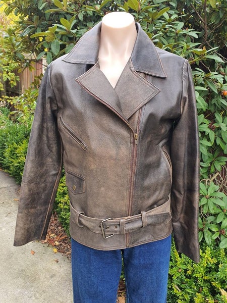 Dormeuil Luxury Distressed Leather Biker Jacket high-end, genuine leather.