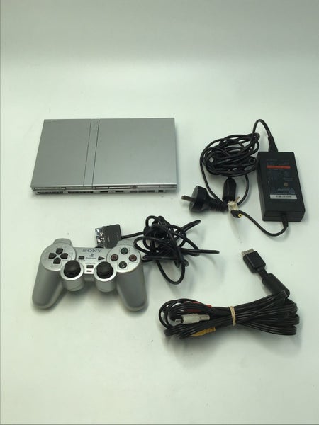 * Silver Slim PS2 Console w/ Controller & Cables! * Carousel 1