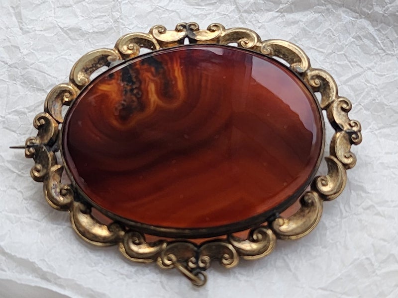 Antique Gold Carnelian Agate Brooch $1 Reserve Carousel 1