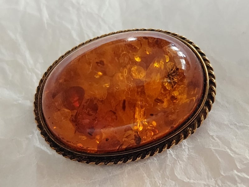Antique 9ct Gold Amber Brooch $1 Reserve Carousel 2