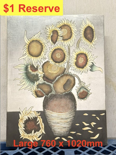$1 Resv Large Textured Sunflower Wall Art – Metallic Finish 3D Effect 1020mm Carousel 1
