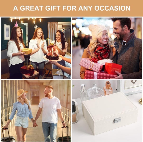 Jewelry Box Organizer for Women Girls, 2 Layer Large Men Storage Case, PU Lea Carousel 7