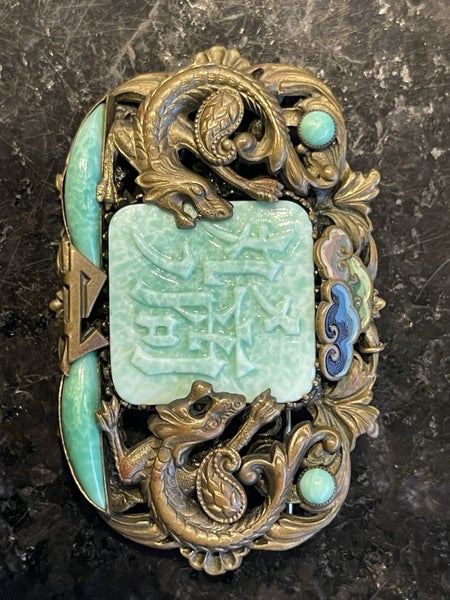 Rare Max Neiger Art Deco Chinese Revival Brooch c.1920 Carousel 1