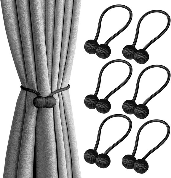 6-Pack Magnetic Curtain Tiebacks, Black, Decorative Holdbacks for Home Bedroo Carousel 1