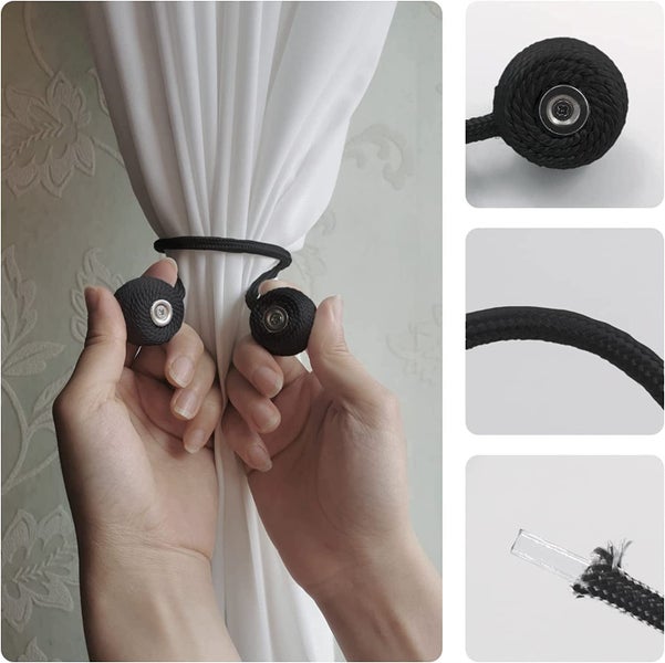 6-Pack Magnetic Curtain Tiebacks, Black, Decorative Holdbacks for Home Bedroo Carousel 2