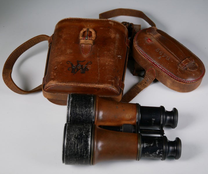 Antique Leather-Clad Military (Stamped/Numbered) Binoculars Carousel 1