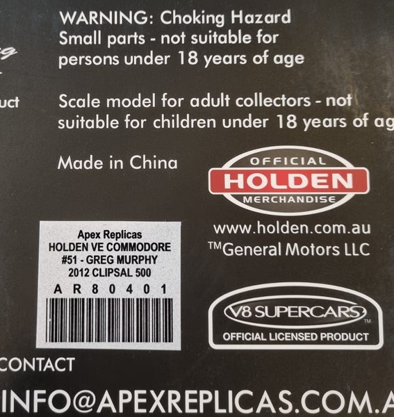 1/18 2012 Greg Murphy #51 Pepsi Max Racing Holden VE Commodore Carousel 15