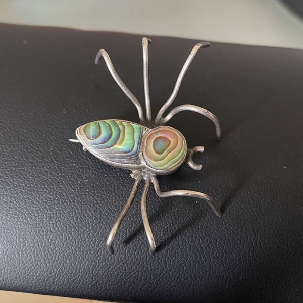 Vintage sterling silver and Paua Spider brooch Carousel 1