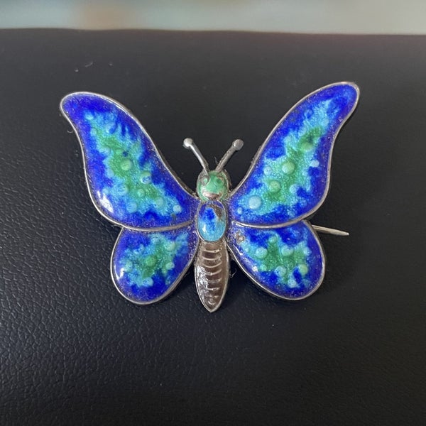 Vintage Sterling silver and enamel Butterfly Brooch Carousel 1