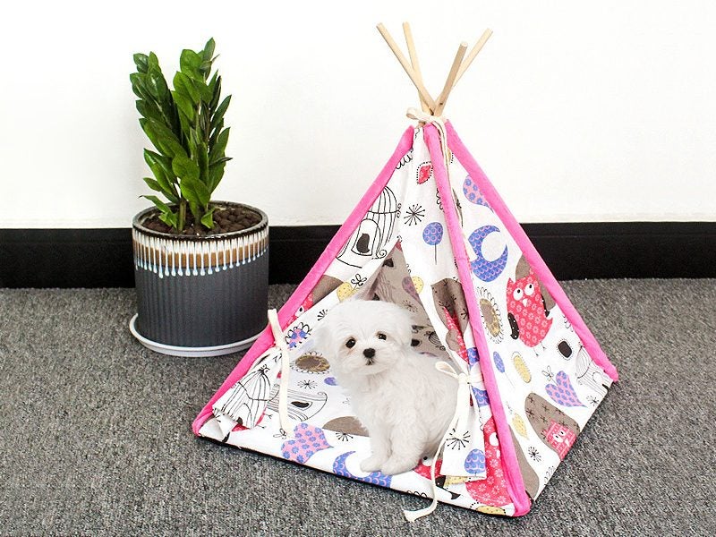 Foldable Pet Teepee Pet House - Pink Carousel 2
