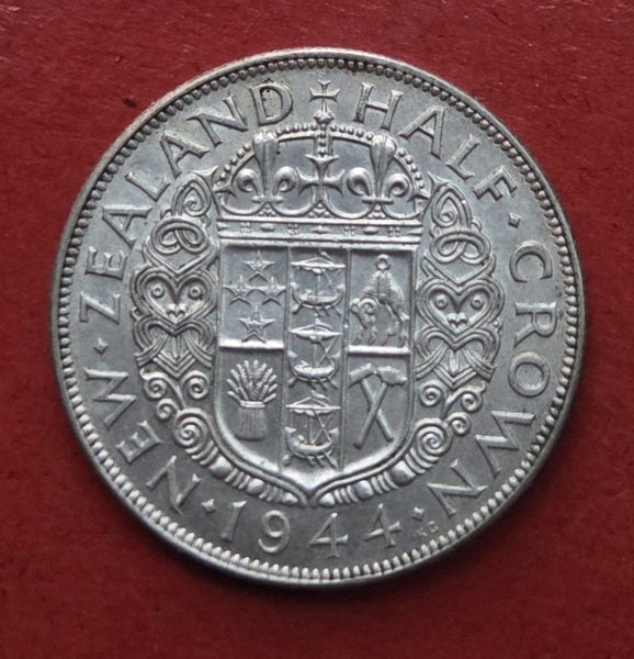 NEW ZEALAND SILVER HALFCROWN COIN 1944, KEY DATE, gVF!, $1 RES!! Carousel 1
