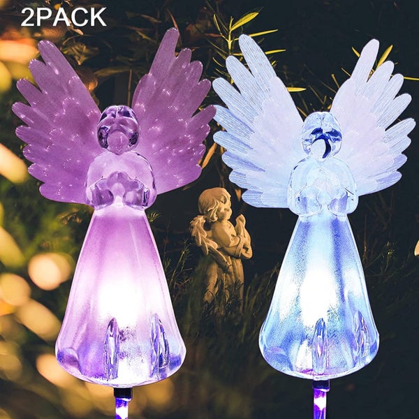 2 Pack Solar Angel Lights, Solar Garden Light Outdoor, Decorative Angel Light Carousel 1