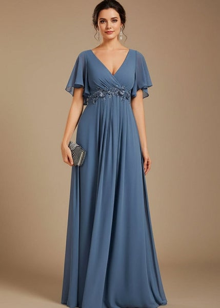 Darnika short sleeve chiffon evening or bridesmaid dress Carousel 1