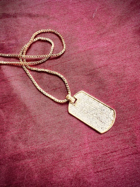 TOP QUALITY 2CT SIM DIAMOND 18KGB DOG TAG PENDANT ON 18KGB BOX CHAIN *NO RES* Carousel 1