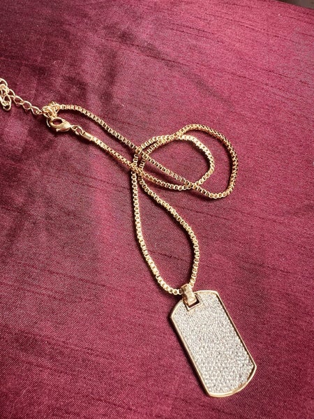 TOP QUALITY 2CT SIM DIAMOND 18KGB DOG TAG PENDANT ON 18KGB BOX CHAIN *NO RES* Carousel 2