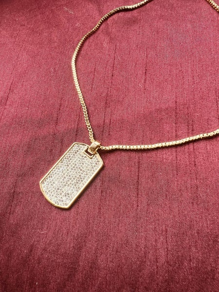 TOP QUALITY 2CT SIM DIAMOND 18KGB DOG TAG PENDANT ON 18KGB BOX CHAIN *NO RES* Carousel 5