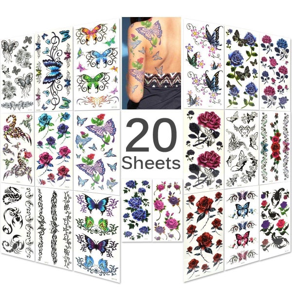 "Lady Up 7 Sheets Temporary Tattoos Fake Tattoo for Women Girls Flower Rose A Carousel 1