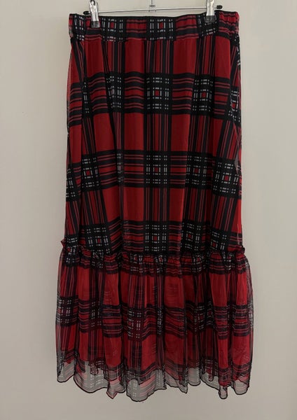 Red Tartan Tulle Mesh Layered Maxi Skirt Size 12