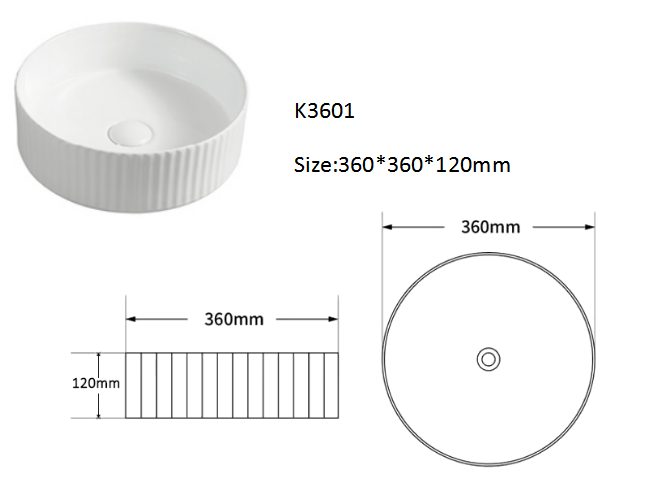 Linea Fluted Round Vessel Basin – Gloss White 360mm (Diameter) x 120mm (H) Carousel 3