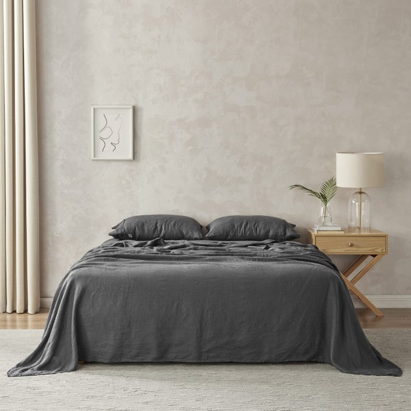 Natural Home 100% European Flax Linen Sheet Set Charcoal Single Bed Carousel 1