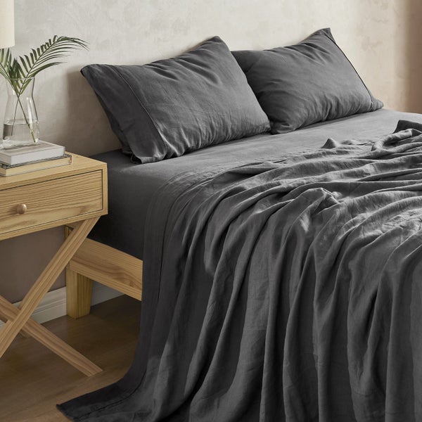Natural Home 100% European Flax Linen Sheet Set Charcoal Single Bed Carousel 2