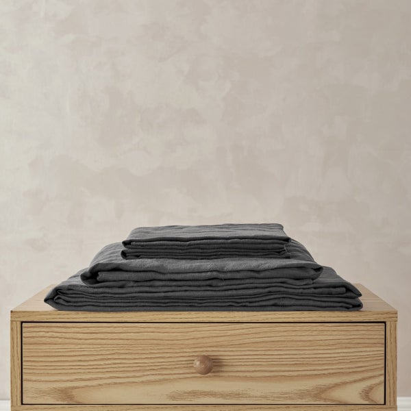 Natural Home 100% European Flax Linen Sheet Set Charcoal Single Bed Carousel 8