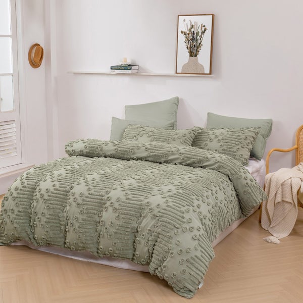 Dreamaker Fletcher Ultrafine Tufted Chenille Duvet Cover Set Sage King Single Carousel 10