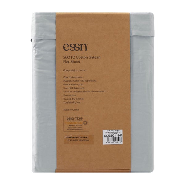 ESSN 500TC Cotton Sateen Flat Sheet Silver Queen Bed Carousel 7