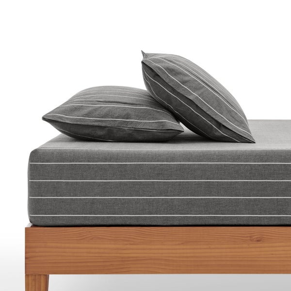 Dreamaker Rumi Washed Cotton Fitted Sheet Set White Stripe King Single Bed Carousel 1