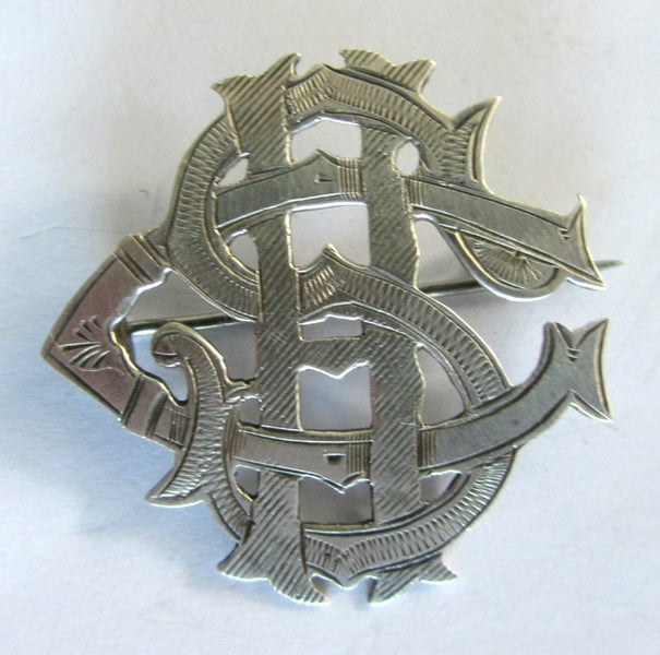 ANTIQUE STERLING SILVER MONOGRAM BROOCH "S.H.C." - CIRCA 1900 Carousel 1