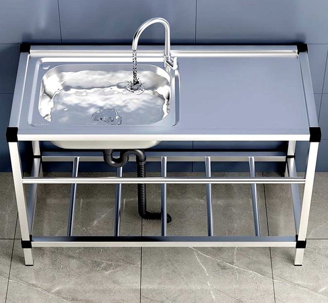 Freestanding Stainless Steel Sink with Shelves 80x42 cm Carousel 2