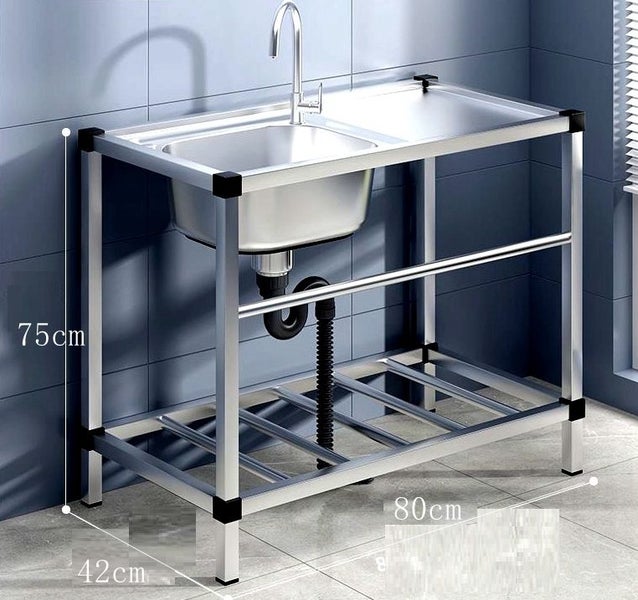 Freestanding Stainless Steel Sink with Shelves 80x42 cm Carousel 4
