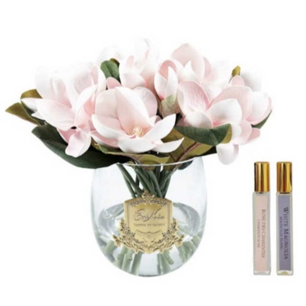 Cote Noire Magnolia Bouquet w / Round Vase & Gold Crest Pink Carousel 2