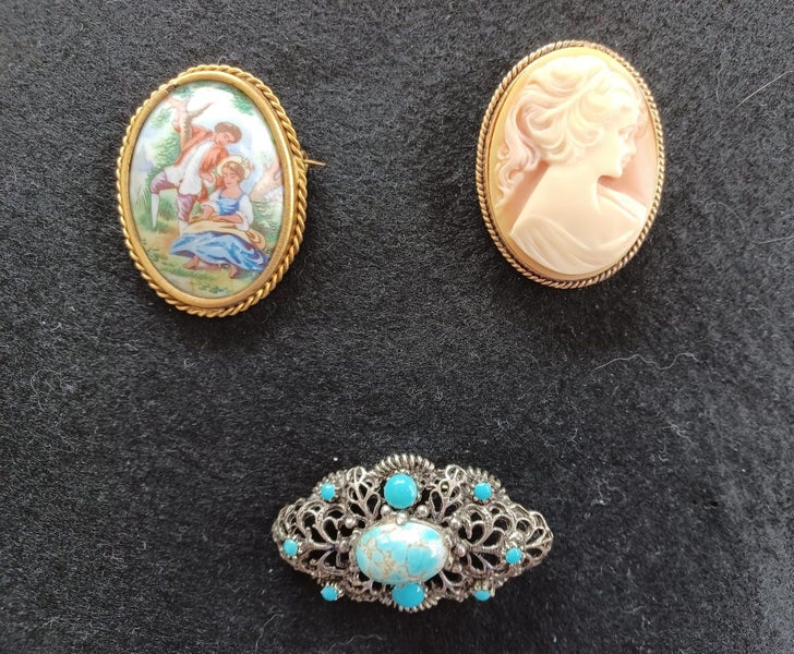 Vintage Brooches - Cameo, Limoges, Turquoise Carousel 1