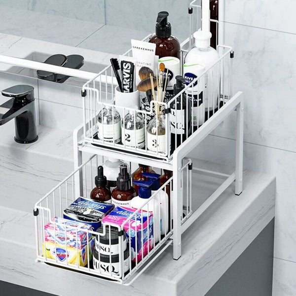 Pull-Out Sliding Drawer Cabinet Organizer, Slide-Out Stackable Under Sink Cab Carousel 10