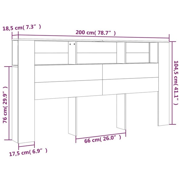 Vida Xl Headboard Cabinet White 200X18.5X104.5 Cm Carousel 2