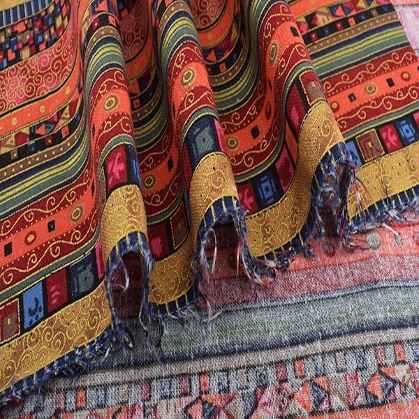 5 Pcs Cotton Craft Fabric Bundle Squares, Colored Printing Fabrics Ethnic Sty Carousel 9
