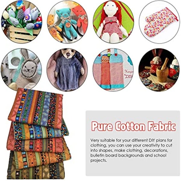 5 Pcs Cotton Craft Fabric Bundle Squares, Colored Printing Fabrics Ethnic Sty Carousel 2