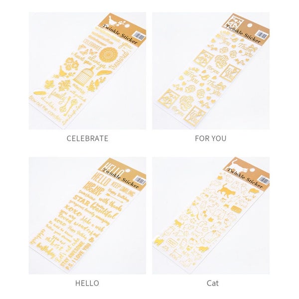 Gold Stamping Flat Stickers Cat English Flower Decals Decorative Stationary S Carousel 2