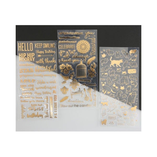 Gold Stamping Flat Stickers Cat English Flower Decals Decorative Stationary S Carousel 7